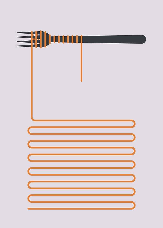 Fork twirls pasta