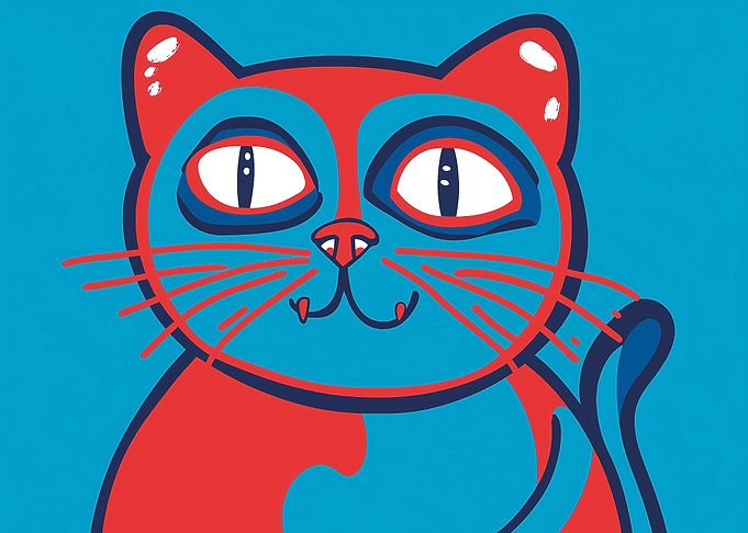 Funny cat in red and blue