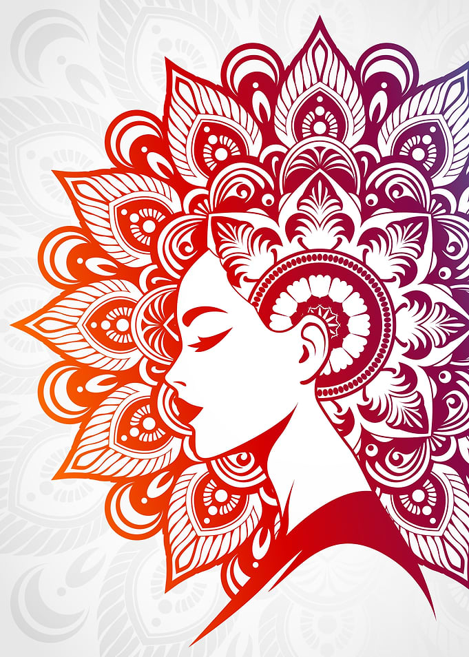 woman face color mandala