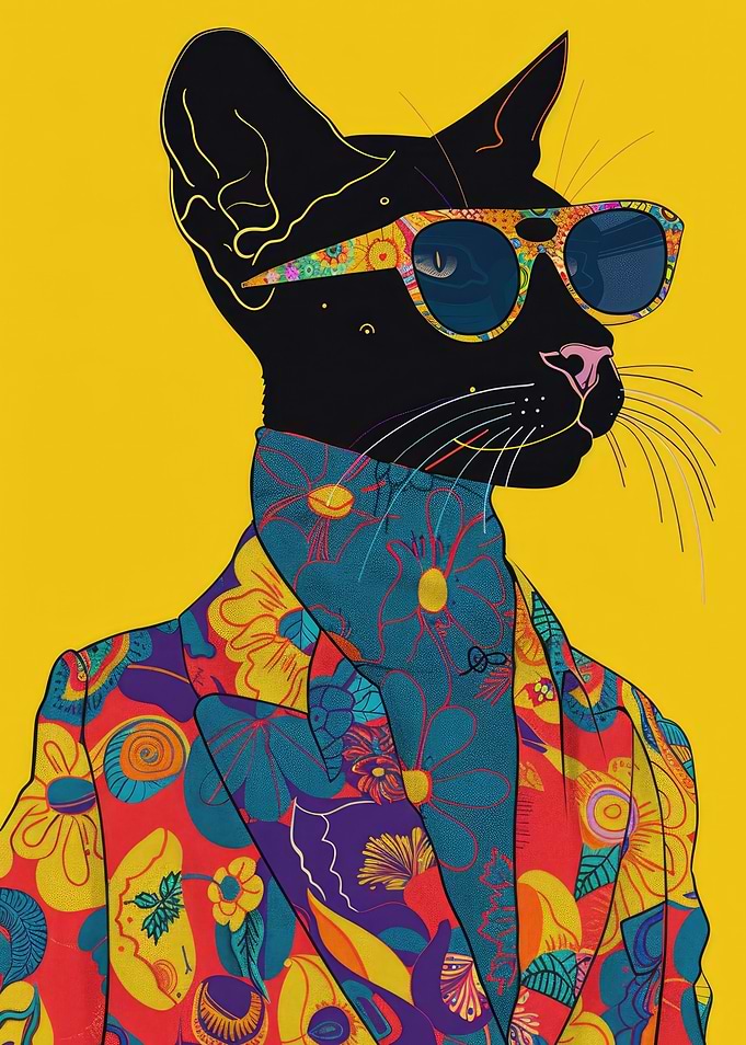 Hipster Black Cat Portrait