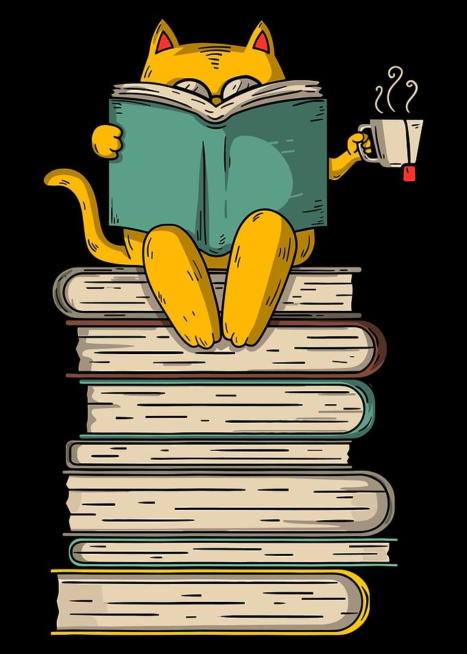Funny Cat Reading Book Art