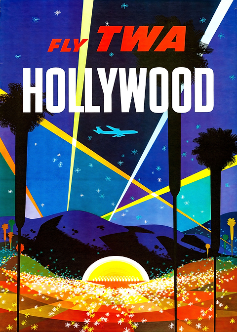 Fly TWA Hollywood — vintage travel poster on metal