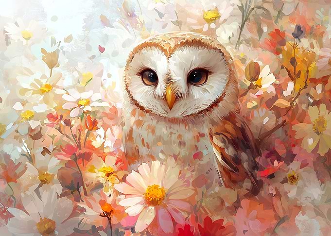 Owl In Flowers II