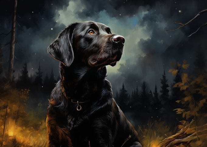 Black labrador at night