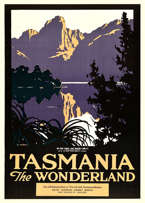 Tasmanias Majestic Peaks — vintage travel poster on metal