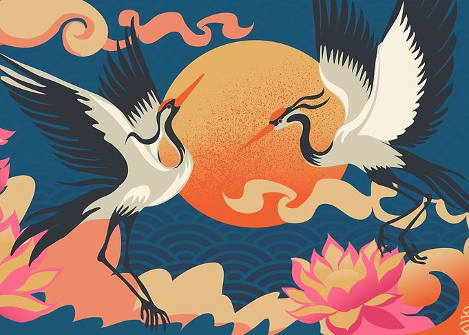 Colored Japanese birds