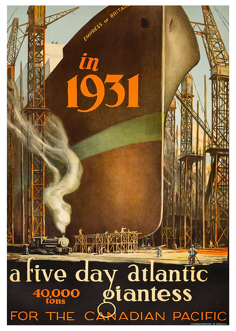 1931 Ocean Liner Launch — vintage travel poster on metal