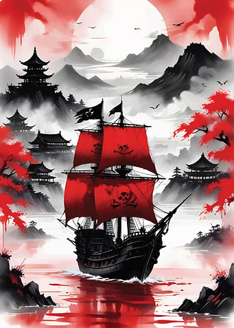 Red Black Pirate ship