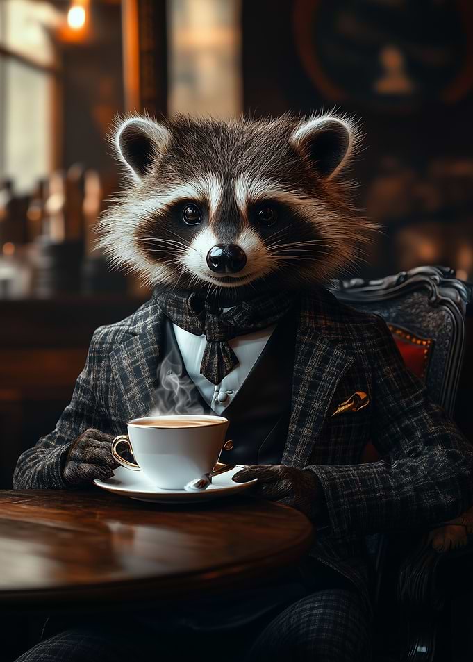Raccoon And A Cup of Tea