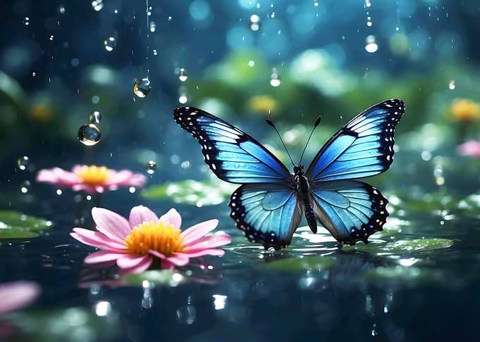 butterfly rain drop flower