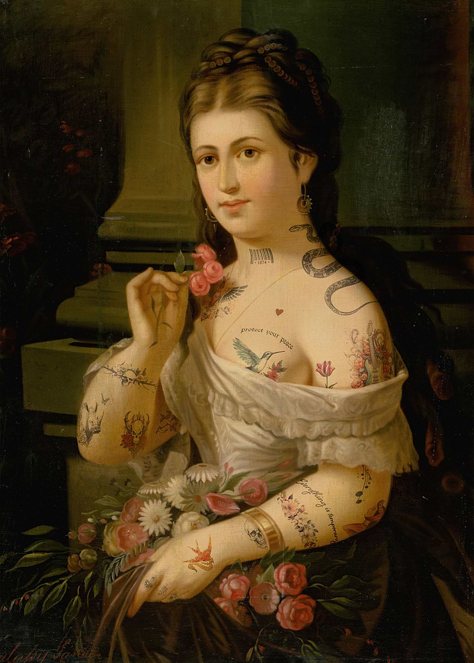 Vintage lady with tattoos