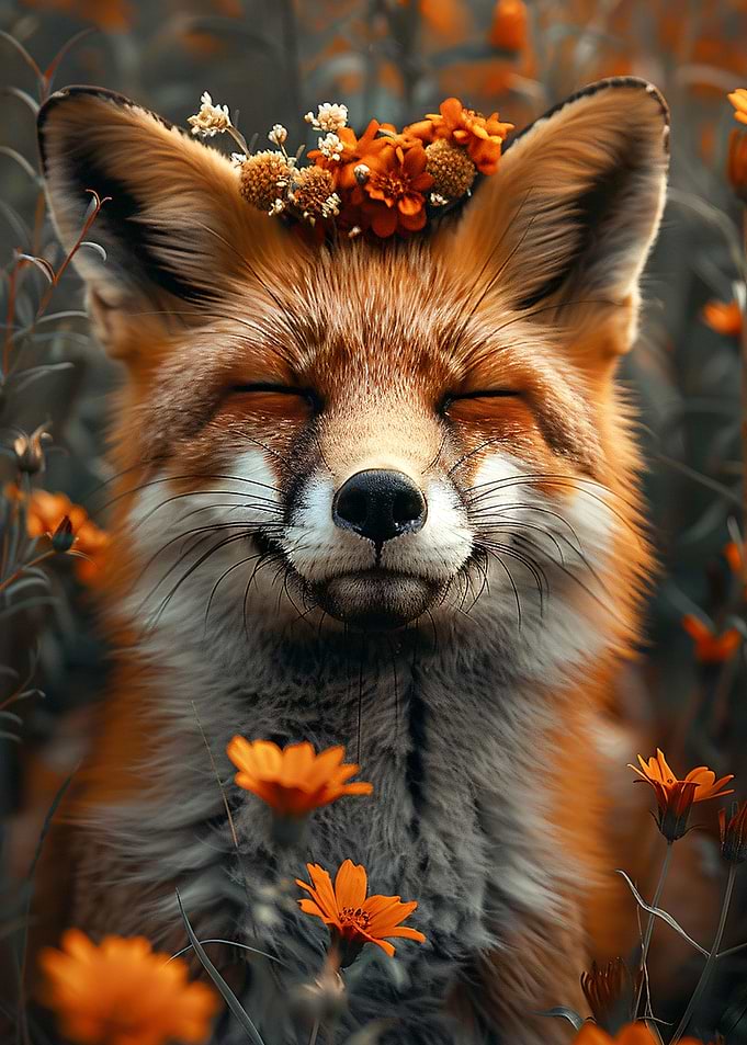 Fox with Flowers