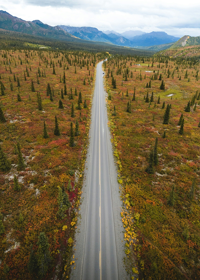 An aerial view of a road