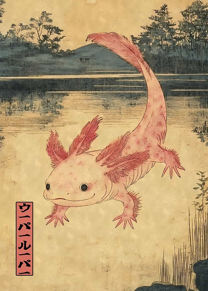 Axolotl Japanese Woodblock