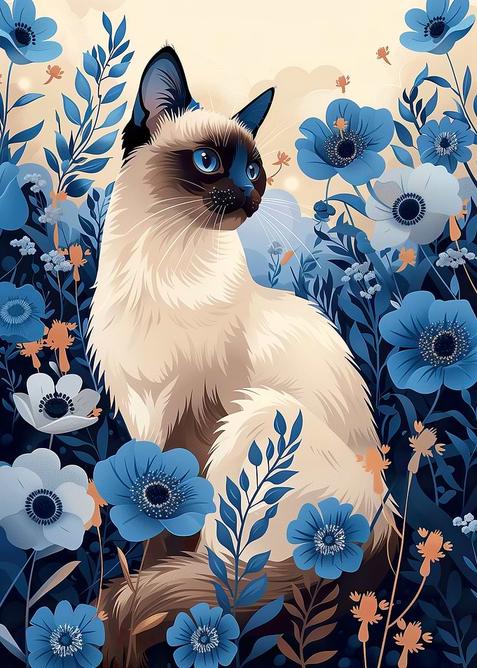 Cat in Purple Flower Sea
