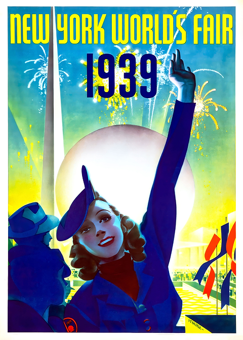 New York World Fair 1939 — vintage travel poster on metal