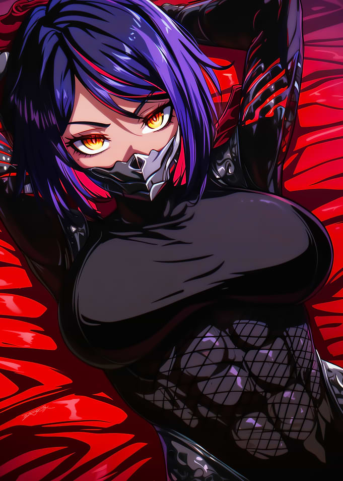Ninja girl on velvet bed