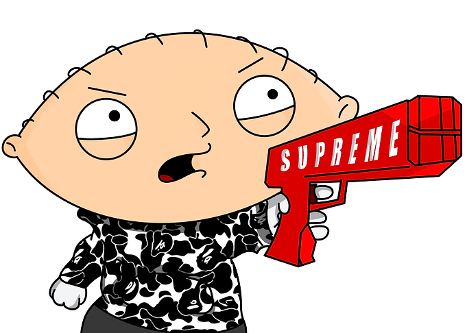 Stewie with a Supreme gun