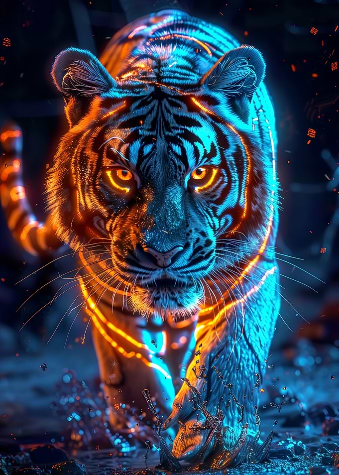 Neon Roaring Tiger