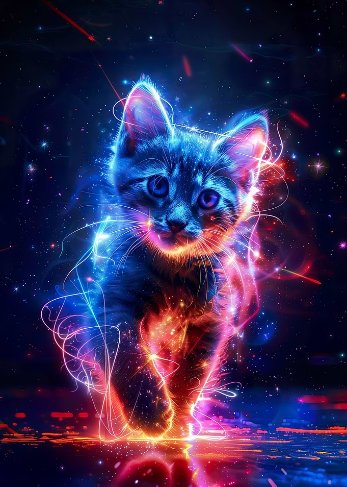 Elegant Neon Cat Roar