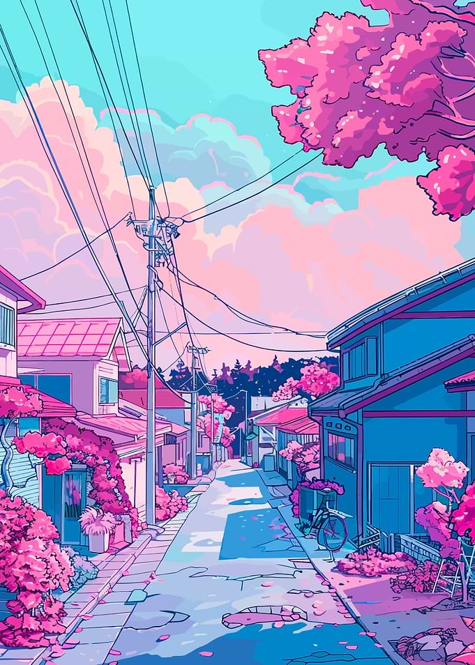 Japan village pastel Neon