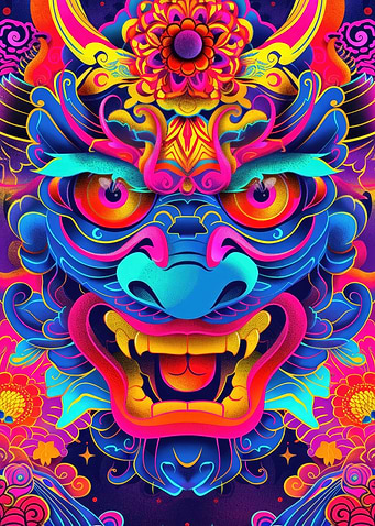Neon Japanese Oni Yokai