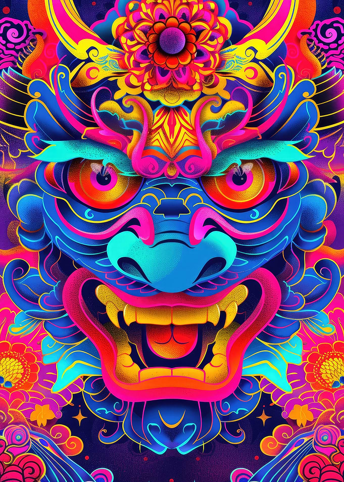 Neon Japanese Oni Yokai