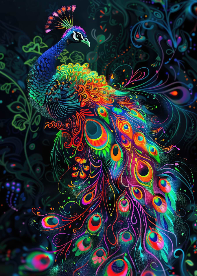 Art Nouveau Neon Peacock