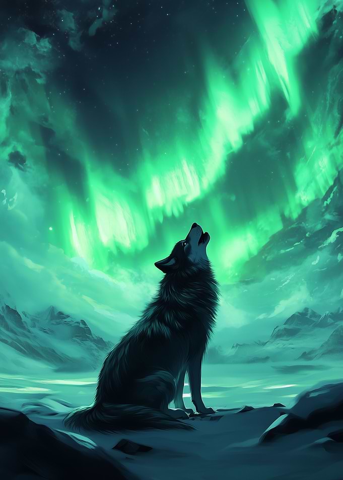 Lone wolf howling at night