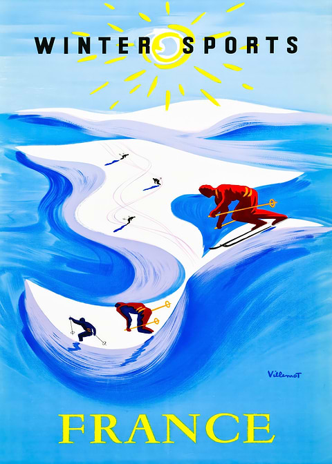 France Winter Sports — vintage travel poster on metal