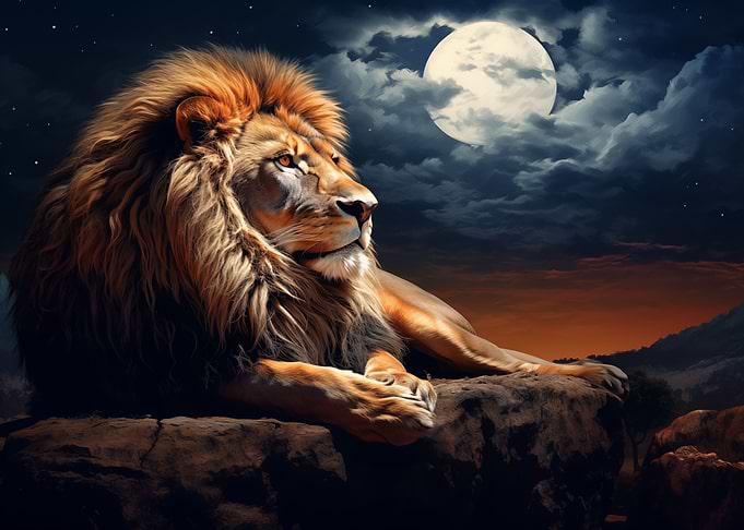 Lion on a moonlight night