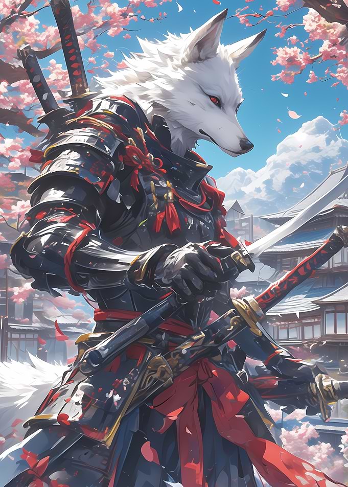 Wolf Samurai under Sakura