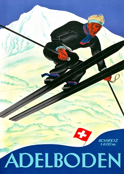 Adelboden Winter Escape — vintage travel poster on metal