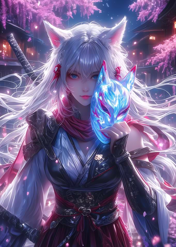 Fox Mask Wisteria Girl