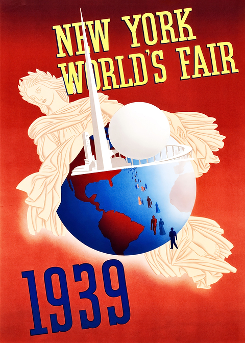 1939 Worlds Fair Glory — vintage travel poster on metal