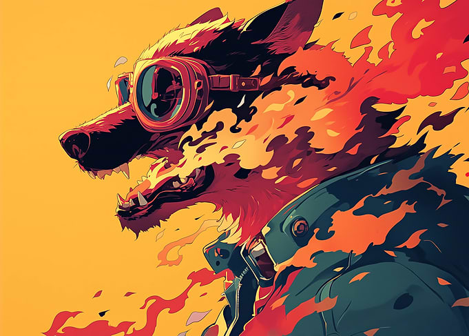 Dog on Fire Animal Art