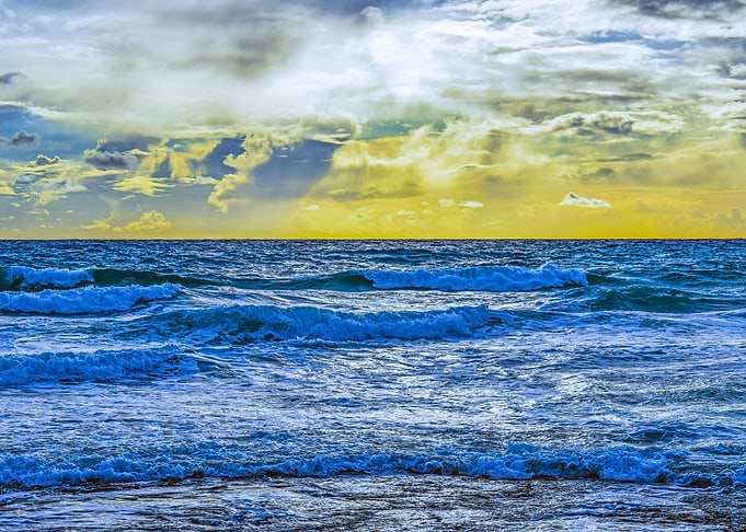 Yellow Sunset Blue Sea