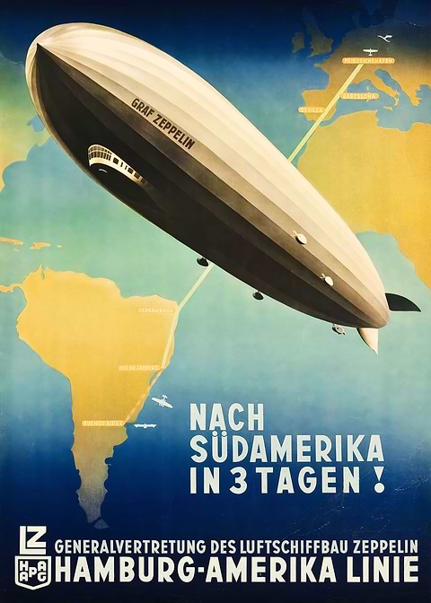 Zeppelins Grand Voyage — vintage travel poster on metal