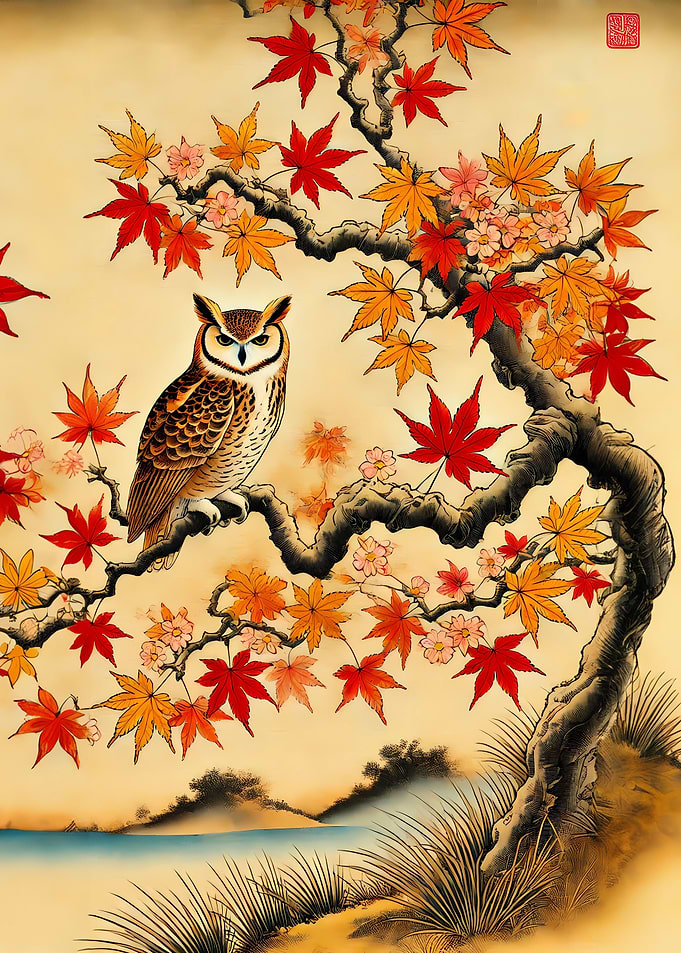 Owl in fall japanse