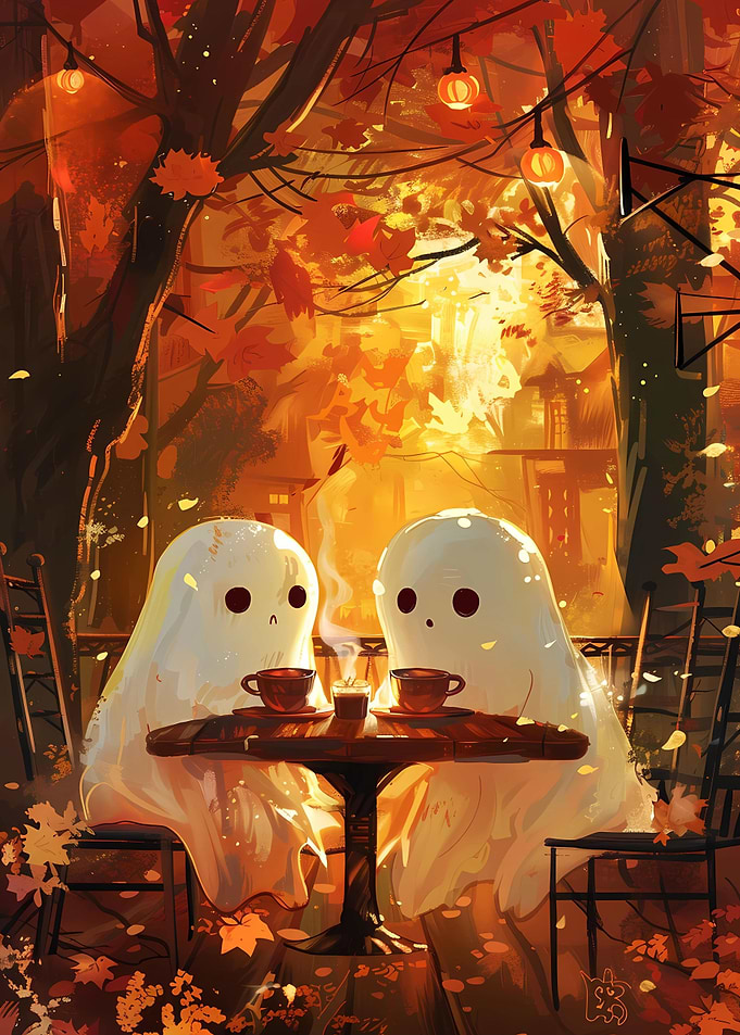 Ghosts drinking coffee