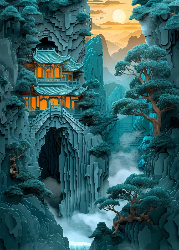 papercut Chinese temple
