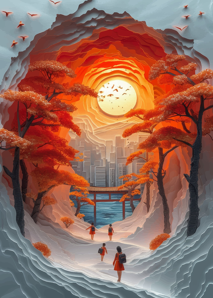 papercut sunset art