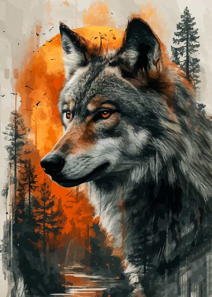 double exposure wolf