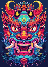 Neon Japanese Oni Yokai