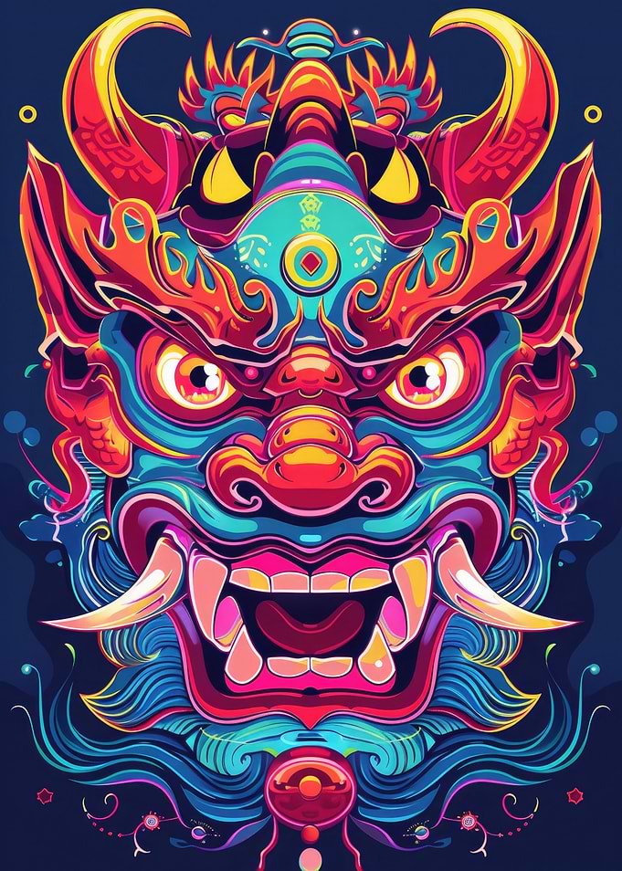 Neon Japanese Oni Yokai