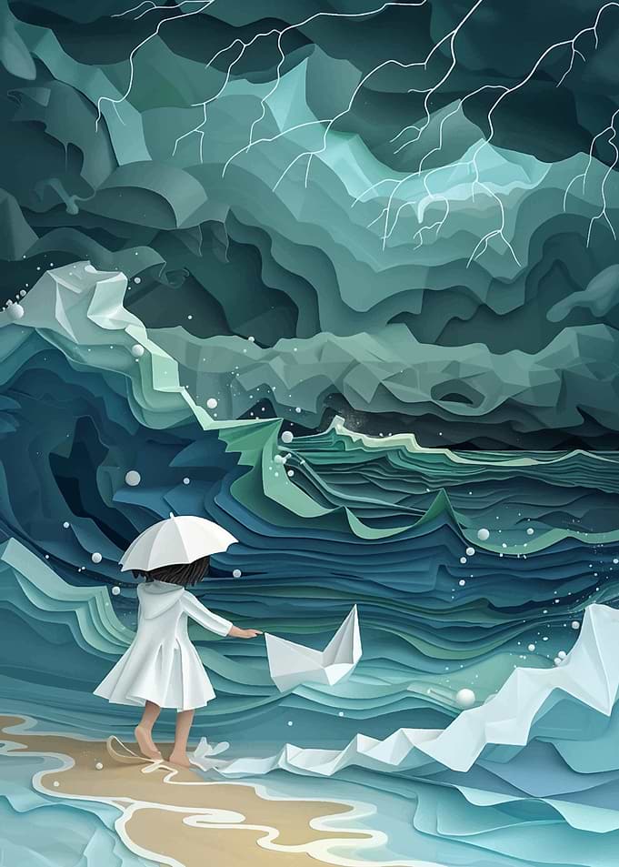 Girl umbrella paper cut
