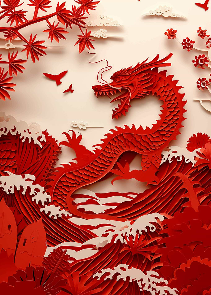 Origami red dragon