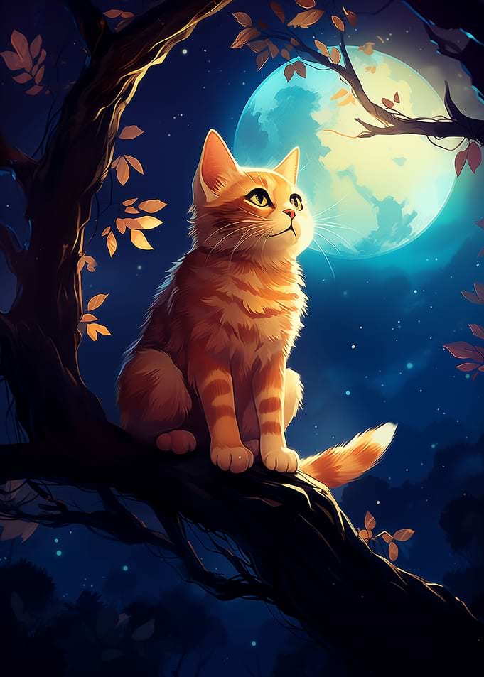 cute cat looking at moon