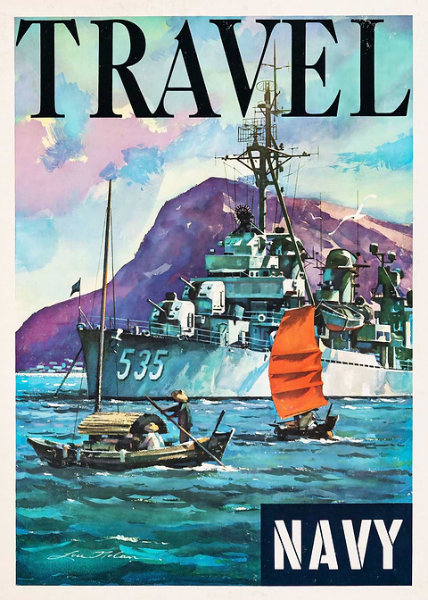 Sail Away Navy Adventure — vintage poster restored on metal
