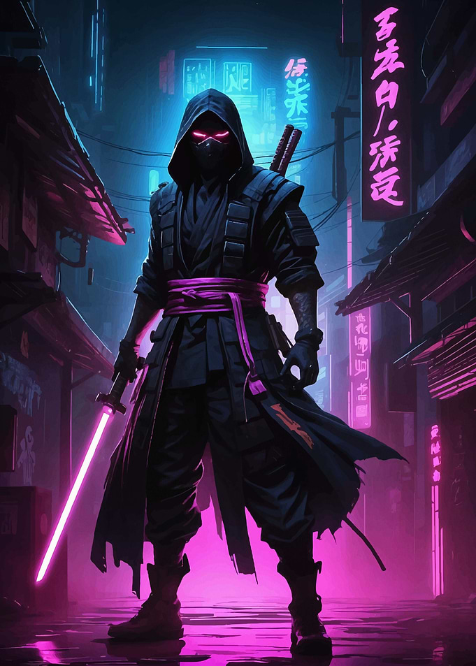 samurai cyberpunk neon